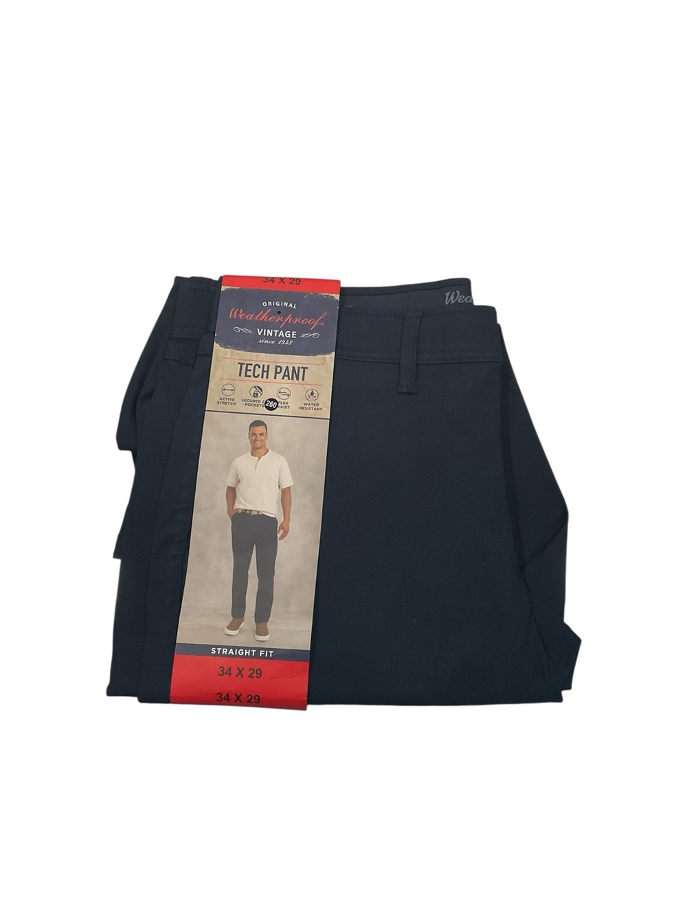 Weatherproof Vintage Men Navy Blue Tech Pant Straight Fit 34x29 Water Resistant
